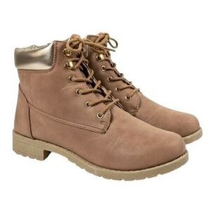 Brown Women's Boots with Gold Metallic Trim - Size 7 Fall Winter Cabincore